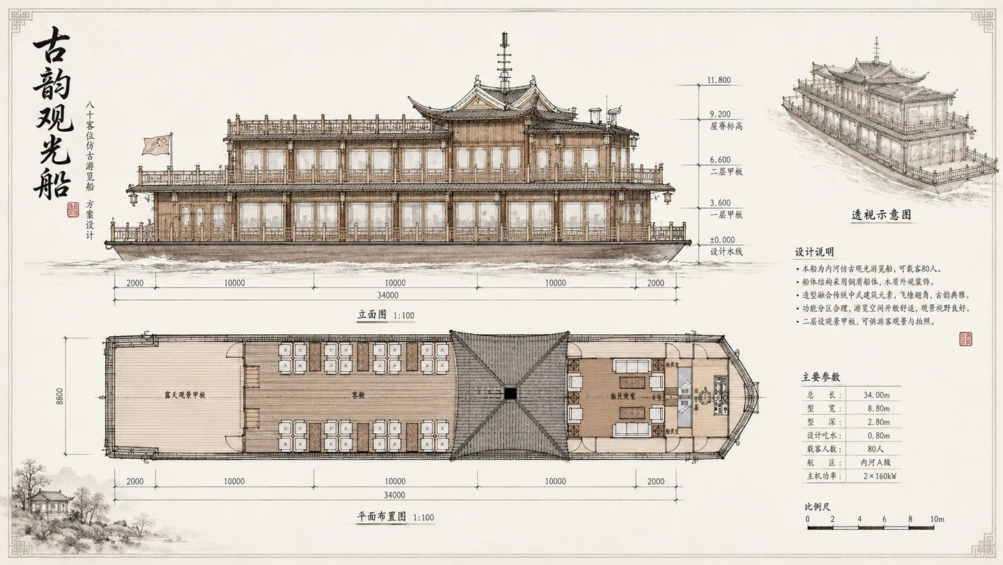 重庆酉阳龚滩古镇画舫设计效果图 4