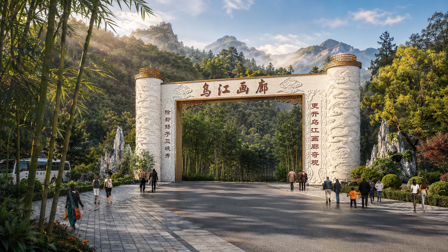 乌江山下生态景区大门设计效果图 1