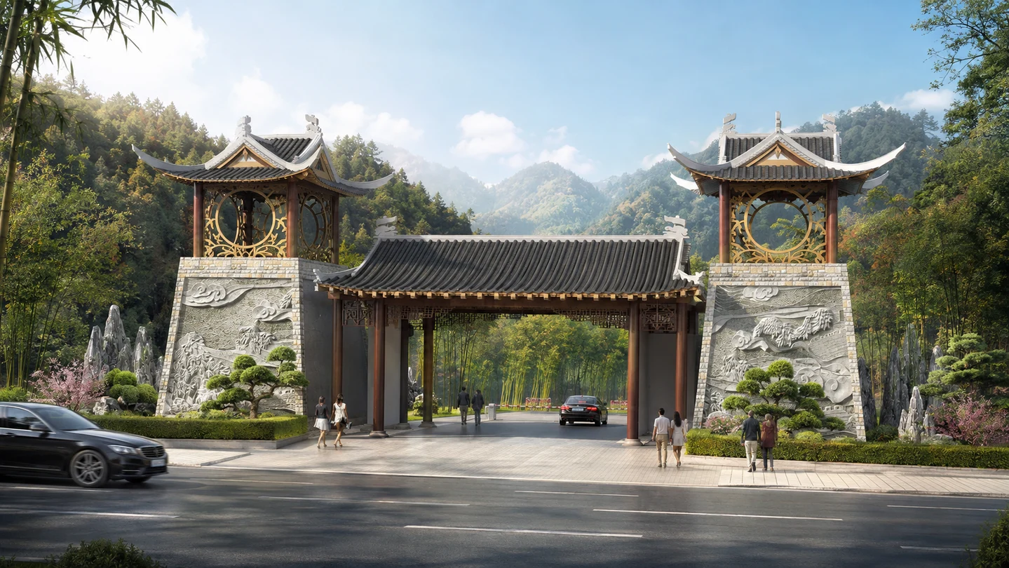 乌江山下生态景区大门设计效果图 6