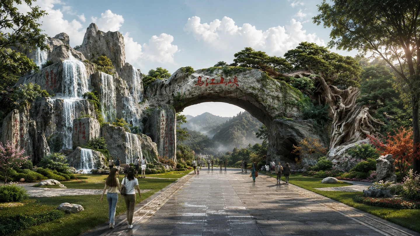 乌江山下生态景区大门设计效果图 7